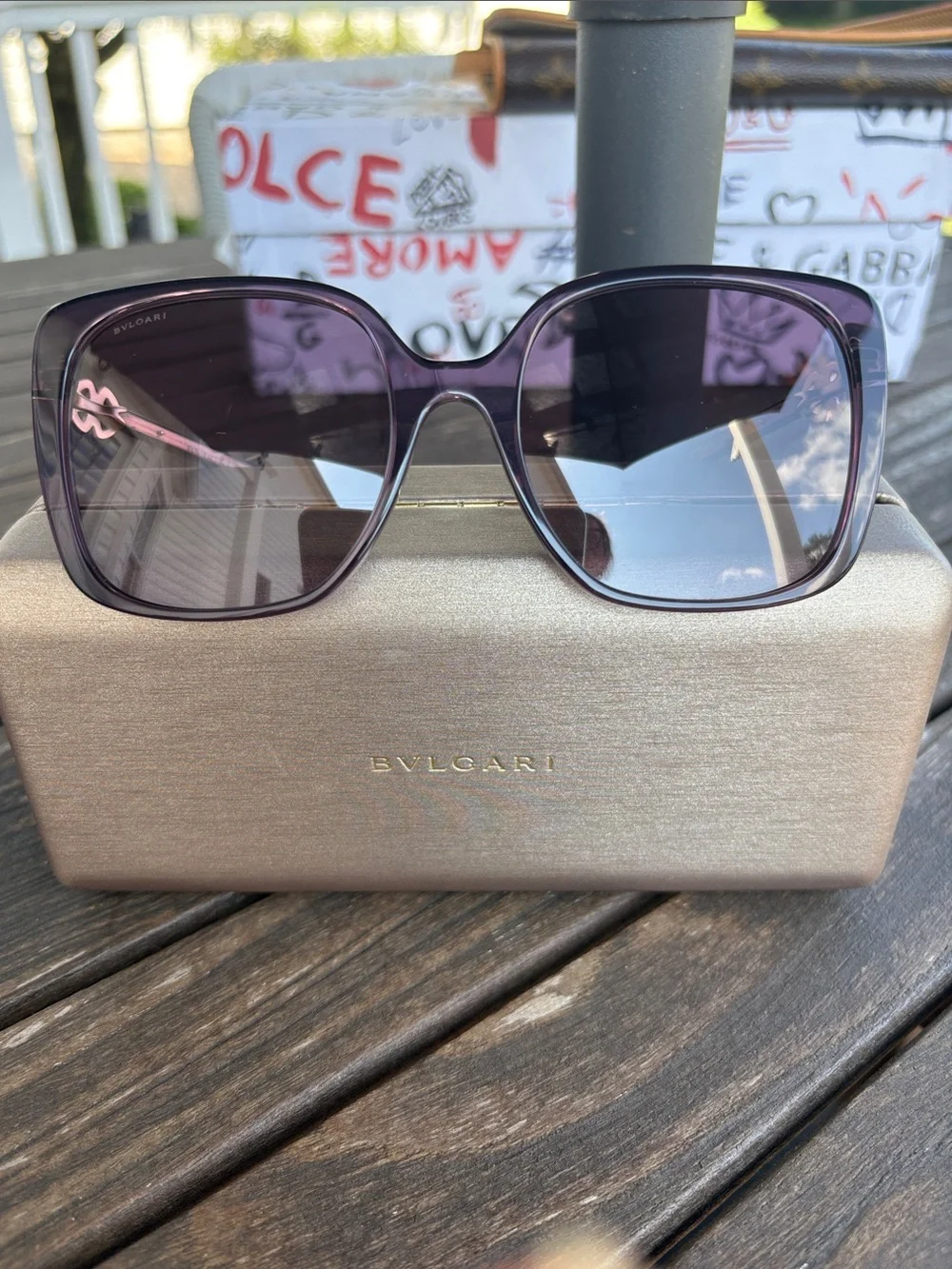 Bulgari Oversized Purple-Brown Gradient Women's Sunglasses